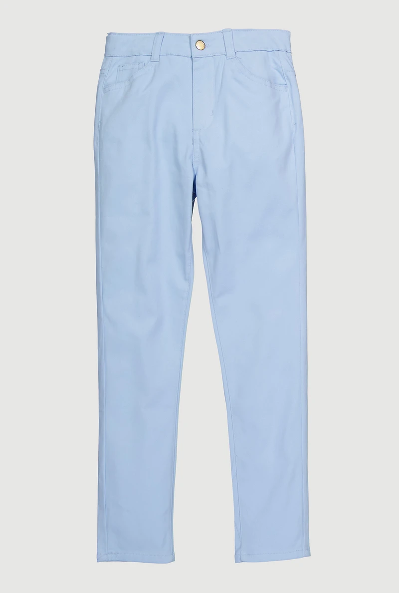 Girls Solid Skinny Twill Pants, Blue, Size 14-16