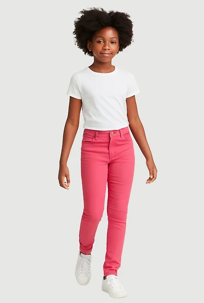 Girls Solid Skinny Twill Pants, Pink, Size 10