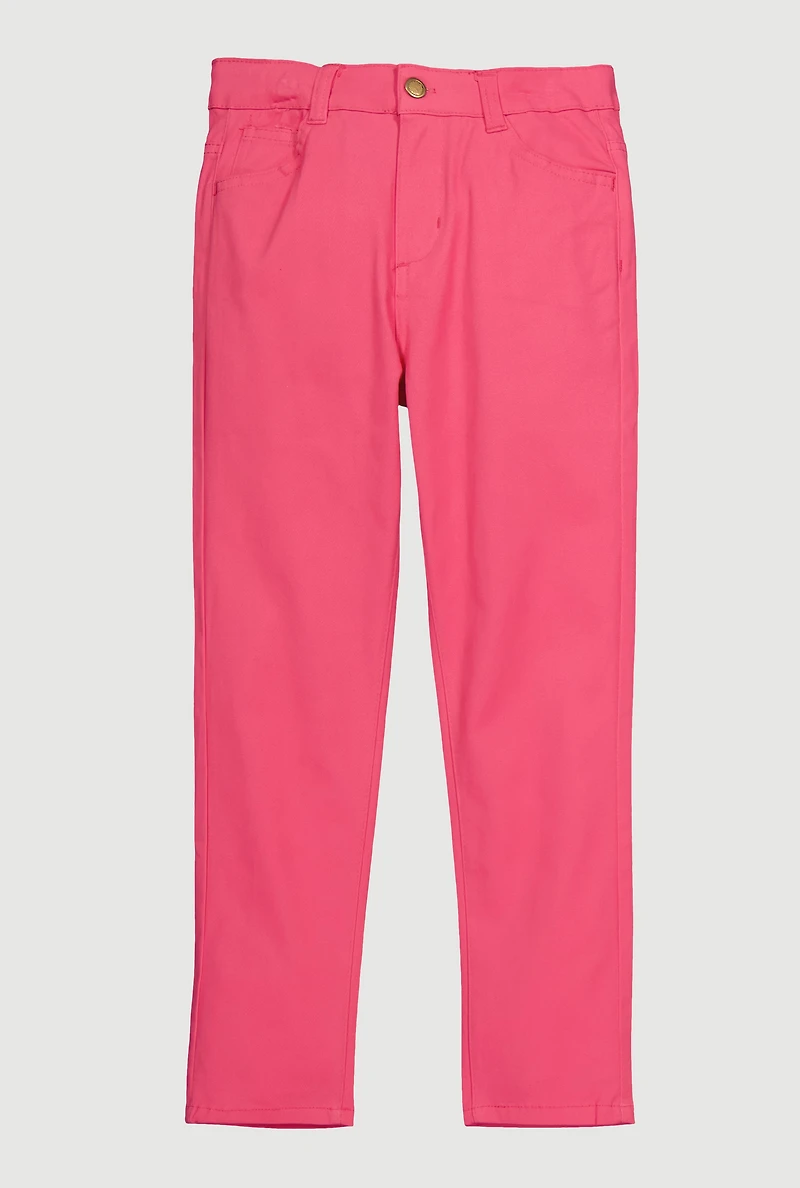 Girls Solid Skinny Twill Pants, Pink, Size 10