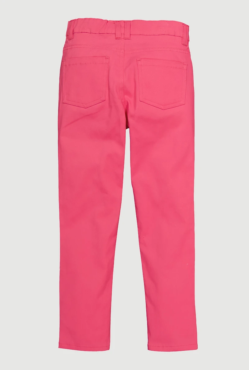 Girls Solid Skinny Twill Pants, Pink, Size 10