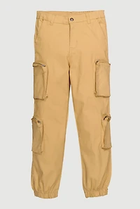 Girls Twill Zip Cargo Pocket Utility Joggers, Khaki, Size 12