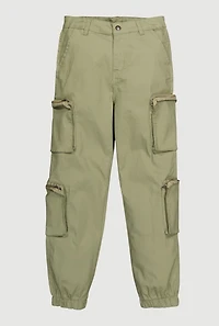 Girls Twill Zip Cargo Pocket Utility Joggers, Green, Size 10