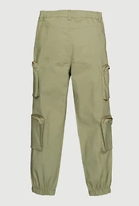 Girls Twill Zip Cargo Pocket Utility Joggers, Green, Size 10