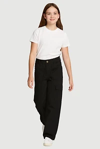 Girls Twill Stretch Cargo Pants,