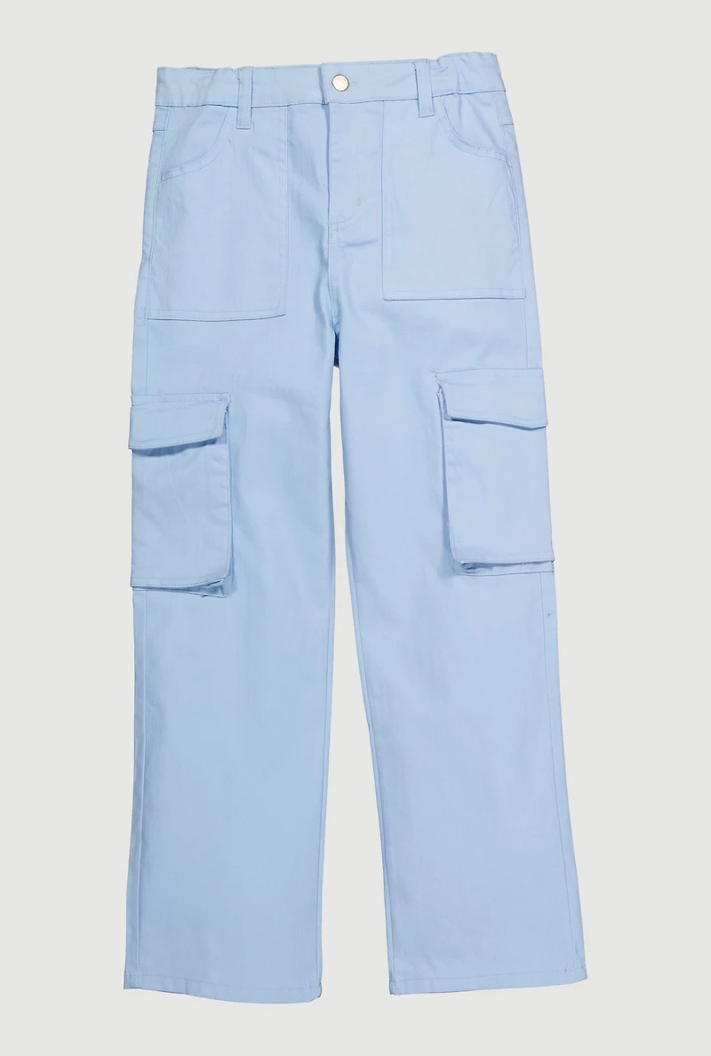 Girls Twill Stretch Cargo Pants, Blue, Size 14-16