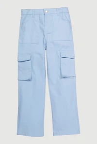 Girls Twill Stretch Cargo Pants, Blue, Size 14-16