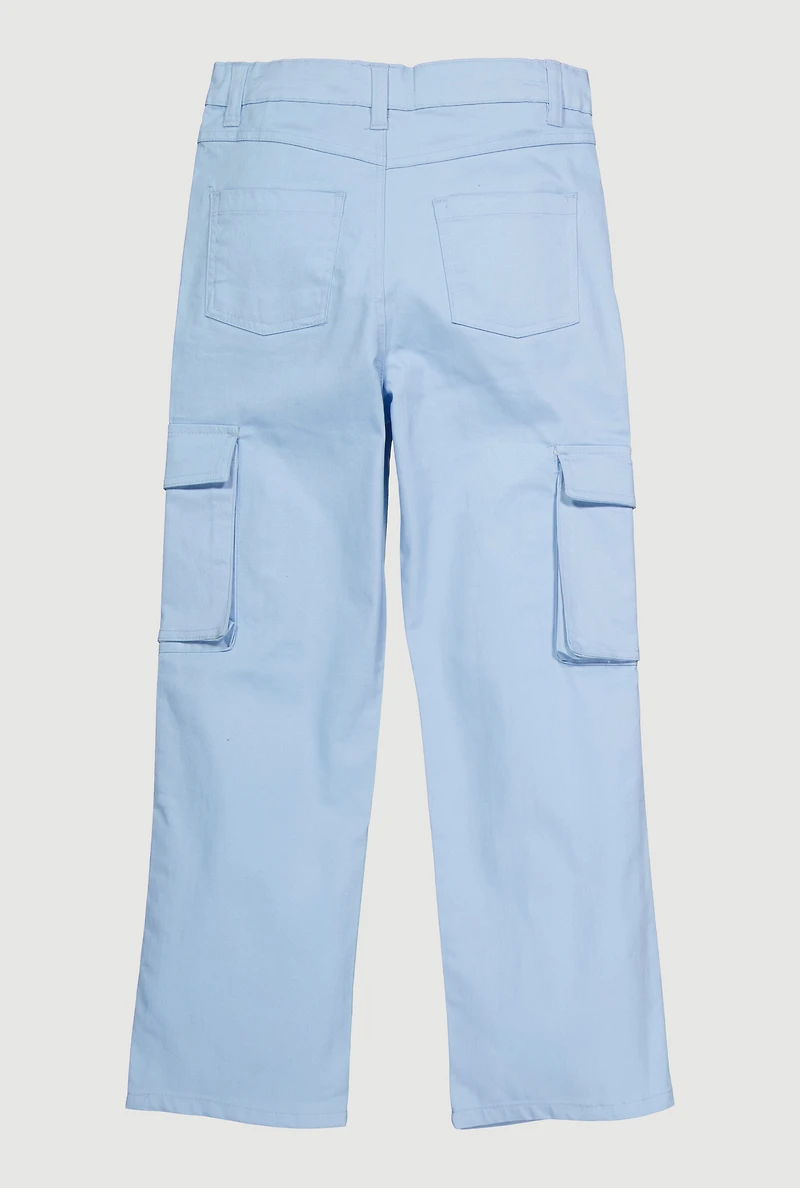 Girls Twill Stretch Cargo Pants, Blue, Size 14-16