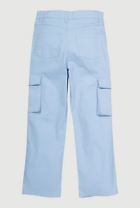 Girls Twill Stretch Cargo Pants, Blue, Size 14-16