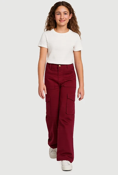Girls Twill Stretch Cargo Pants, 14-16
