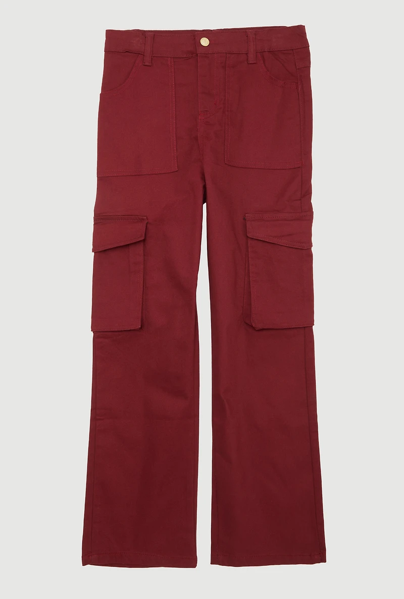 Girls Twill Stretch Cargo Pants, 14-16