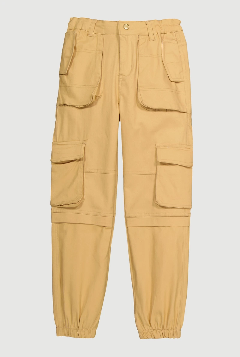 Girls Twill Utility Joggers, Khaki, Size 7-8
