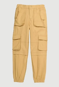 Girls Twill Utility Joggers, Khaki, Size 7-8