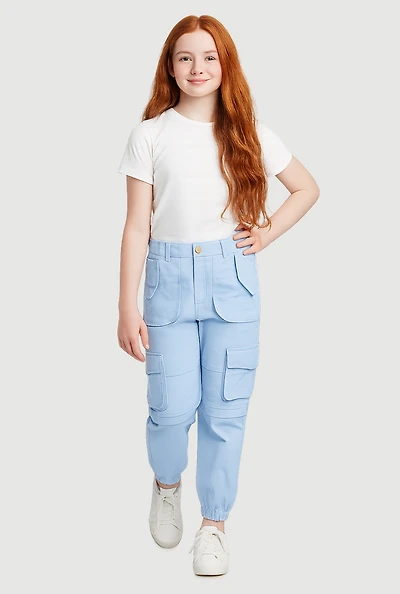 Girls Twill Utility Joggers, Blue, Size 14-16