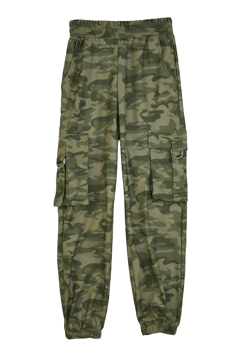 Girls Faux Leather Camo Cargo Joggers