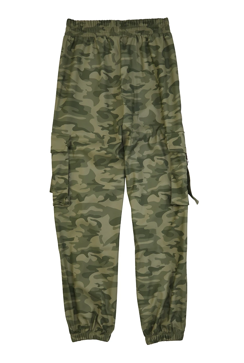 Girls Faux Leather Camo Cargo Joggers