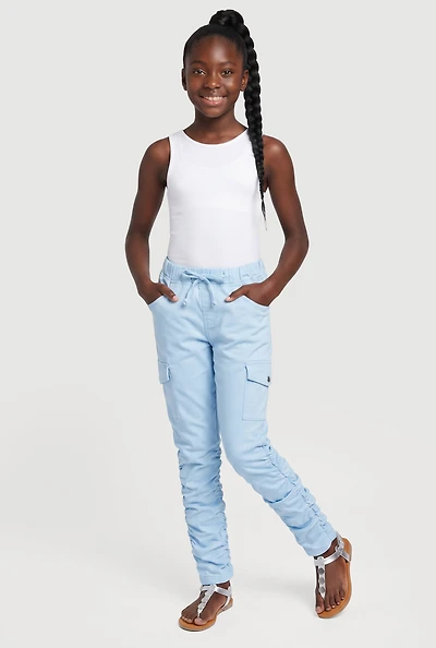 Girls Faux Drawstring Waist Stacked Cargo Pants