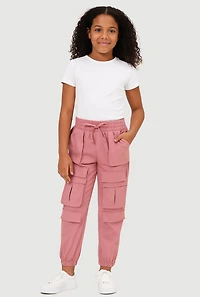 Girls Faux Drawstring Cargo Pocket Joggers