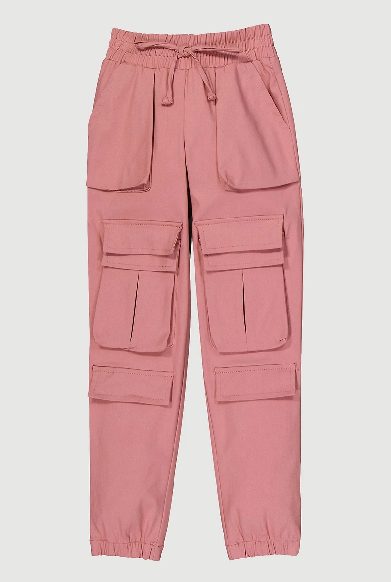 Girls Faux Drawstring Cargo Pocket Joggers