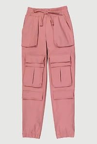 Girls Faux Drawstring Cargo Pocket Joggers