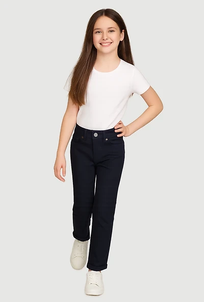 Girls Solid Hyperstretch Straight Leg Pants,