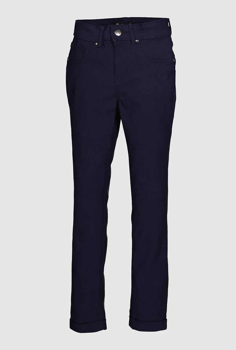 Girls Solid Hyperstretch Straight Leg Pants, Blue, Size 10-12