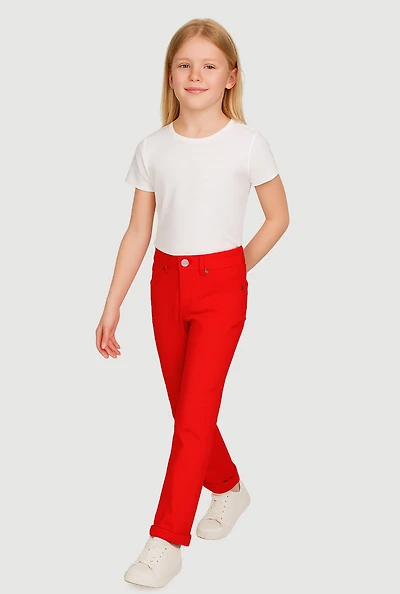Girls Solid Hyperstretch Straight Leg Pants
