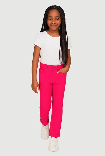 Girls Solid Hyperstretch Straight Leg Pants, Pink, Size 14