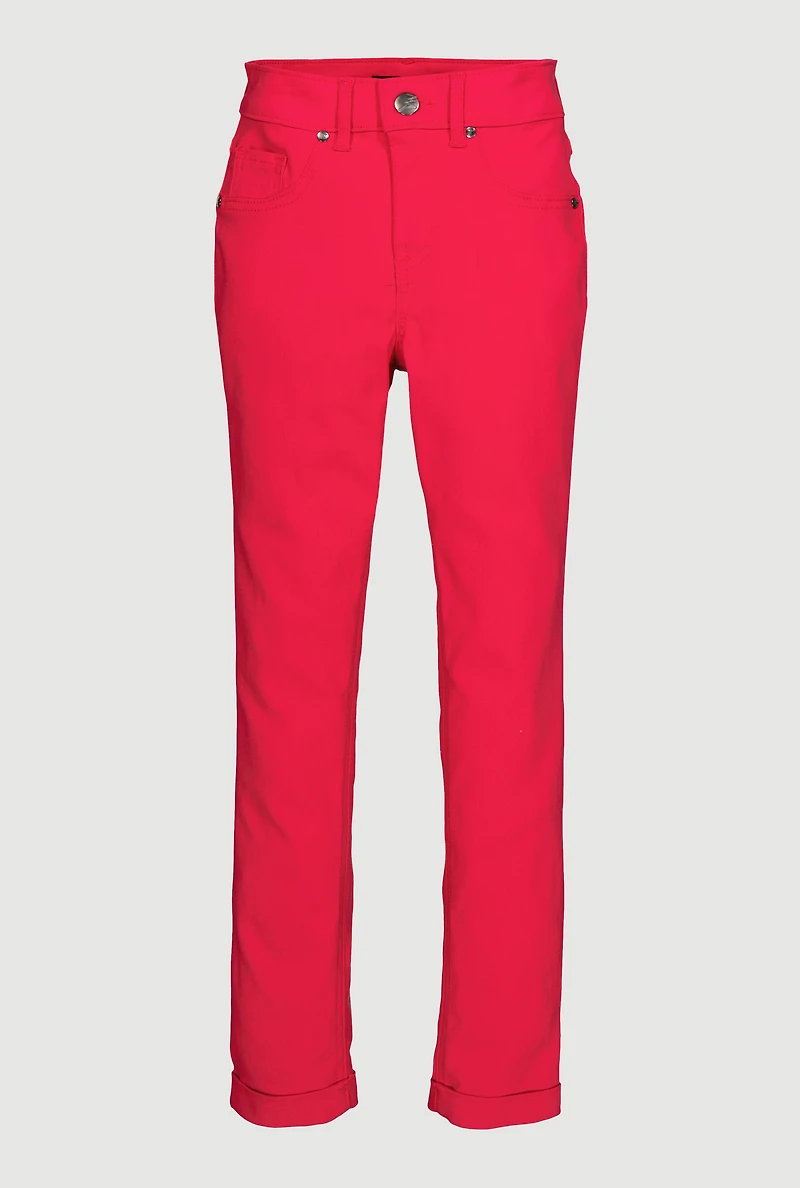Girls Solid Hyperstretch Straight Leg Pants, Pink, Size 14