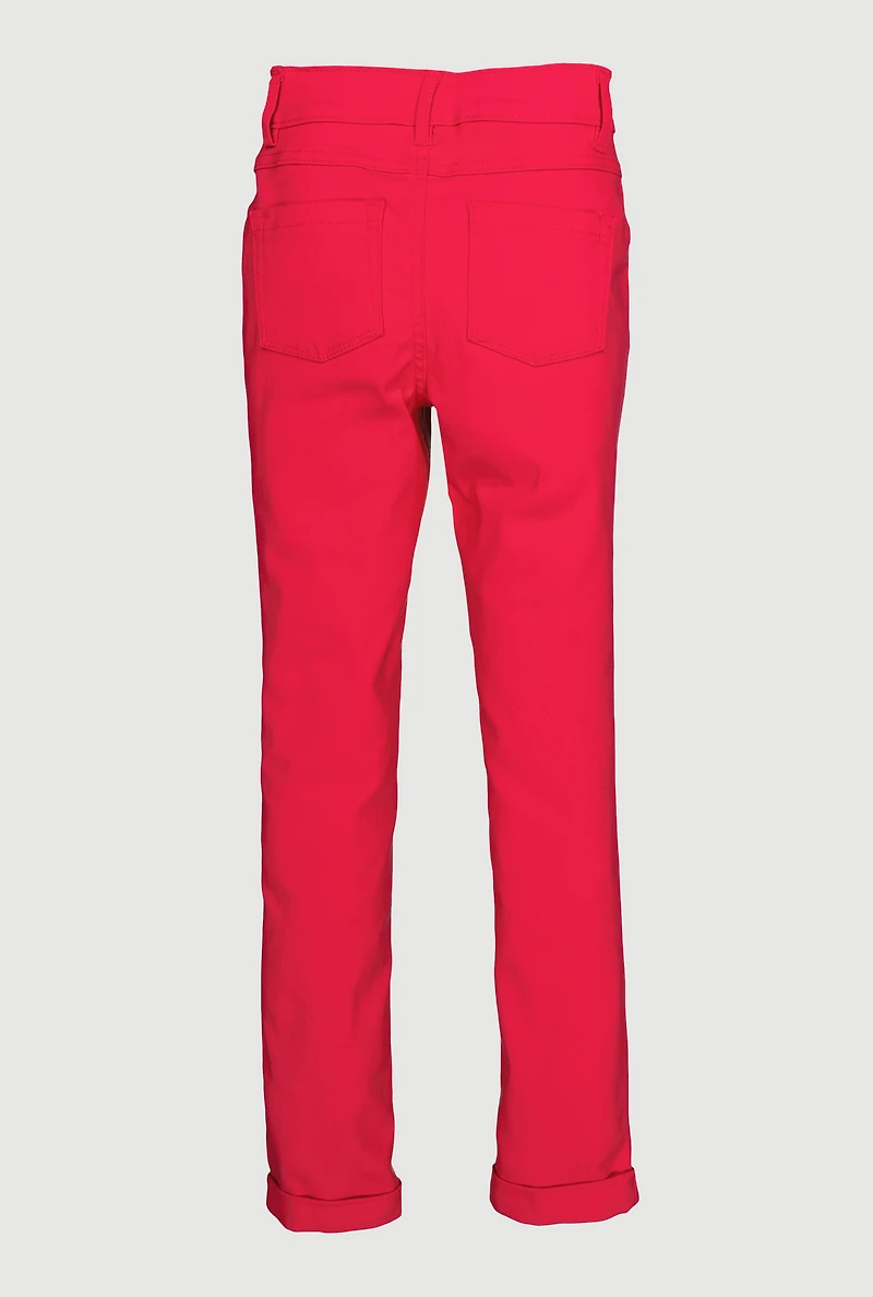 Girls Solid Hyperstretch Straight Leg Pants, Pink, Size 14