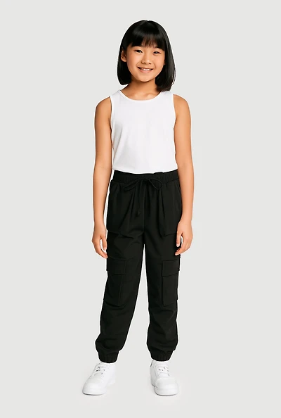 Girls Hyper Stretch Cargo Joggers, Black,