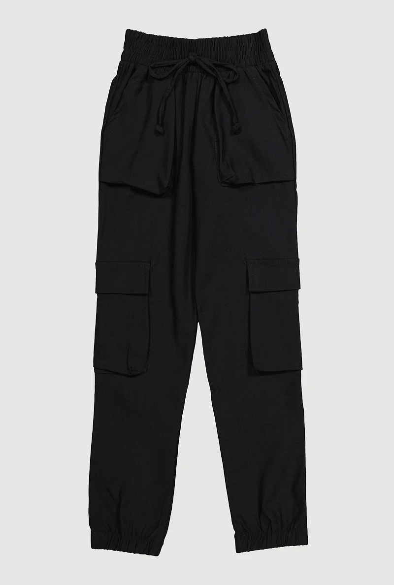 Girls Hyper Stretch Cargo Joggers, Black, Size 7-8