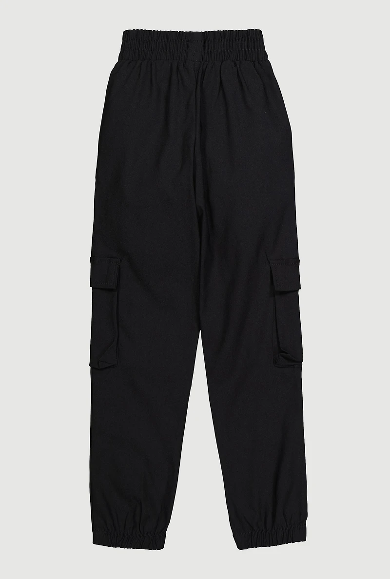 Girls Hyper Stretch Cargo Joggers, Black, Size 7-8