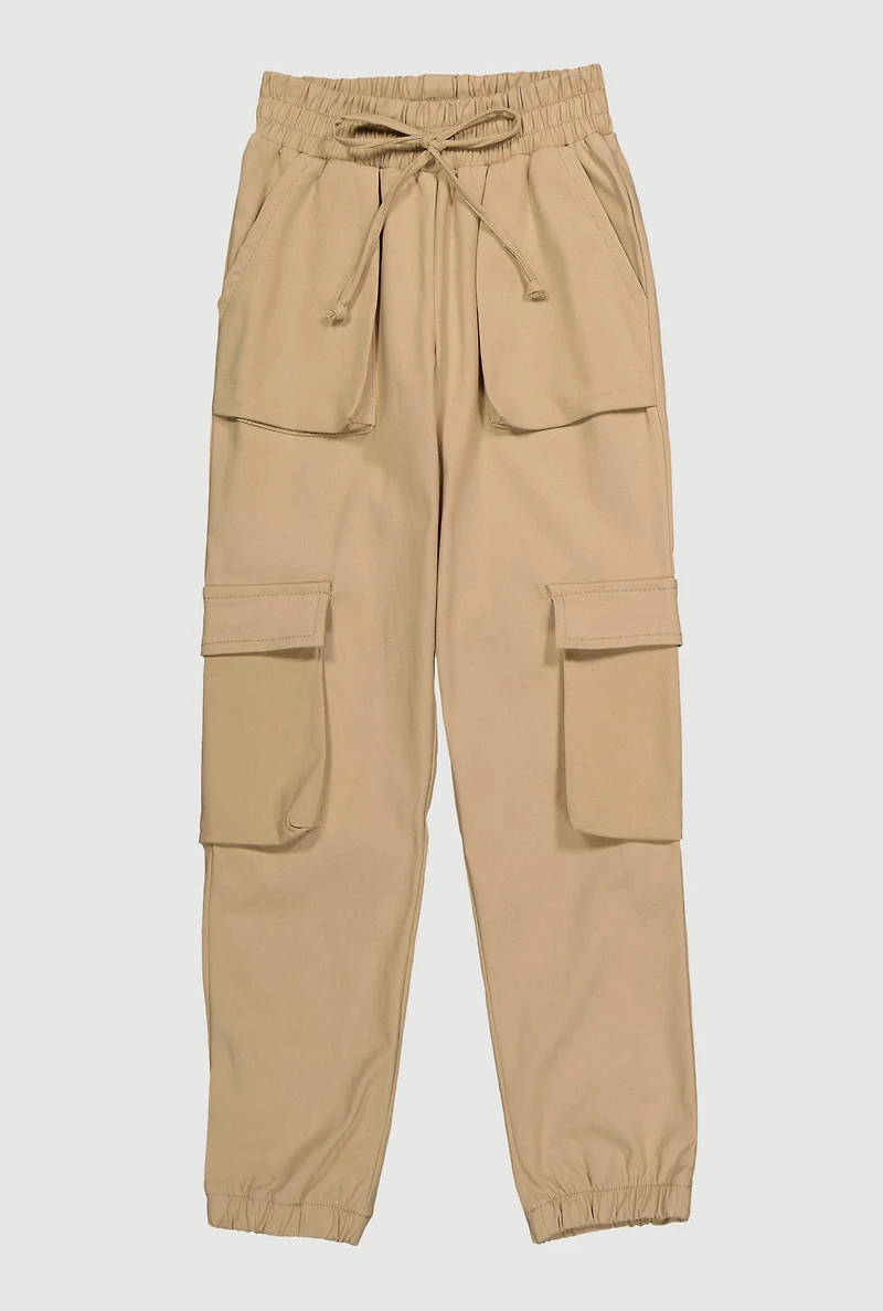 Girls Hyper Stretch Cargo Joggers, Khaki, Size 16
