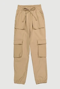 Girls Hyper Stretch Cargo Joggers, Khaki, Size 16