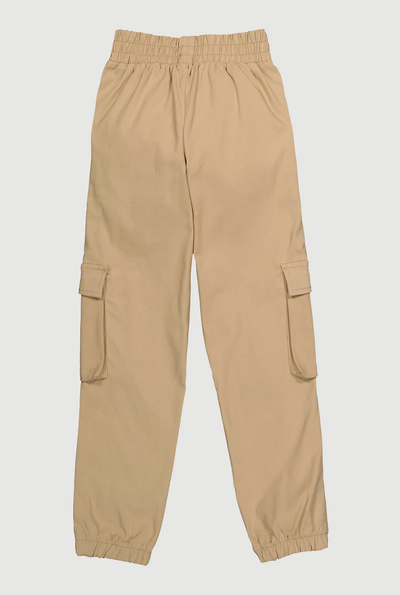 Girls Hyper Stretch Cargo Joggers, Khaki, Size 16