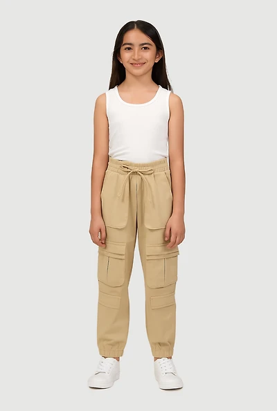 Girls Stretchy Cargo Pocket Joggers,