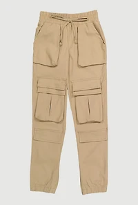 Girls Stretchy Cargo Pocket Joggers, Khaki, Size 10-12