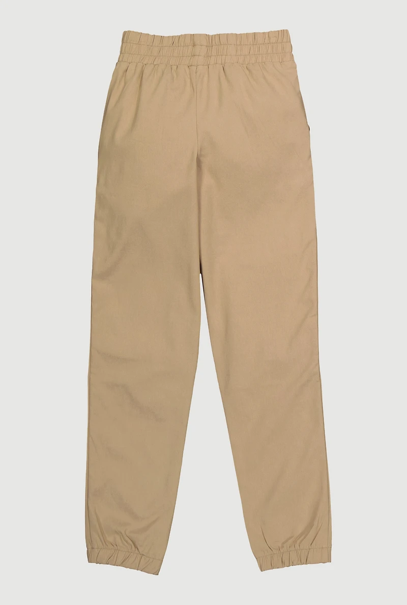 Girls Stretchy Cargo Pocket Joggers, Khaki, Size 10-12