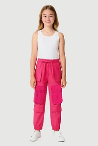Girls Stretchy Cargo Pocket Joggers, Pink, Size 10-12