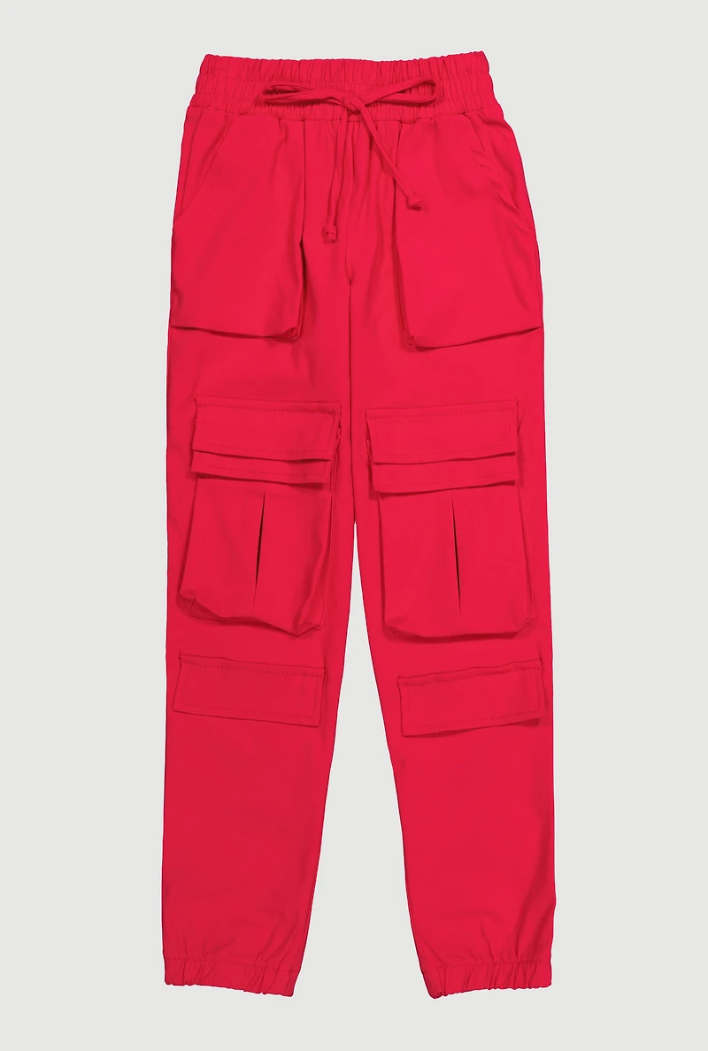 Girls Stretchy Cargo Pocket Joggers, Pink, Size 10-12