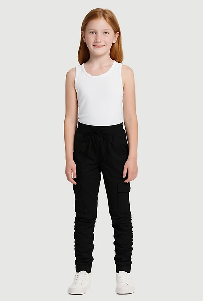 Girls Stretchy Ruched Cargo Pockets Joggers