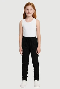 Girls Stretchy Ruched Cargo Pockets Joggers