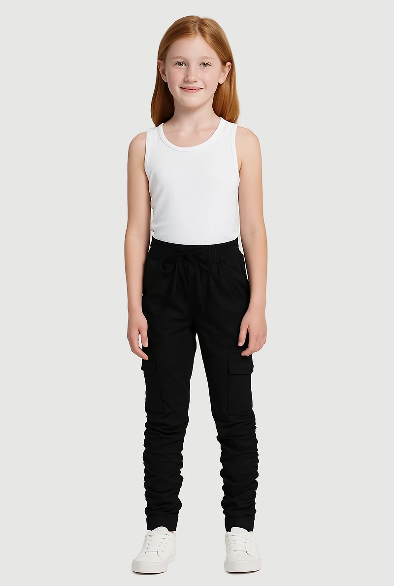 Girls Stretchy Ruched Cargo Pockets Joggers
