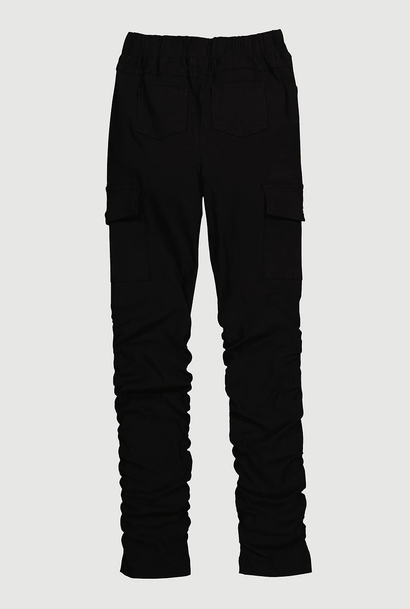 Girls Stretchy Ruched Cargo Pockets Joggers,