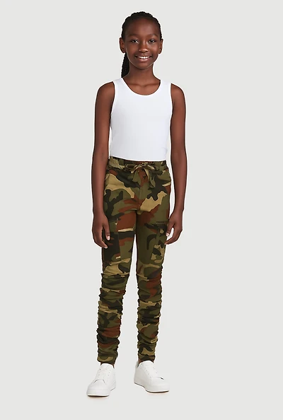 Girls Stretchy Ruched Cargo Pockets Joggers, Multi, Size 14