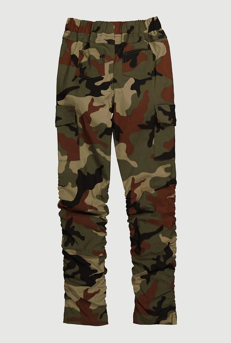 Girls Stretchy Ruched Cargo Pockets Joggers, Multi, Size 14