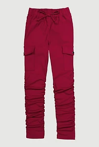 Girls Stretchy Ruched Cargo Pockets Joggers, Burgundy, Size 14