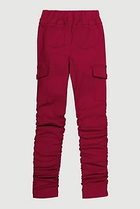 Girls Stretchy Ruched Cargo Pockets Joggers, Burgundy, Size 14