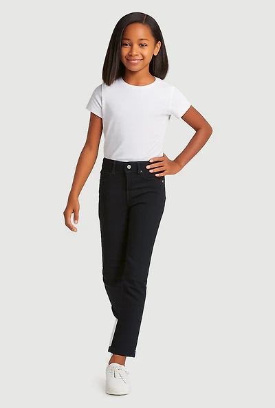 Girls Solid Hyperstrech Straight Leg Pants, Black,