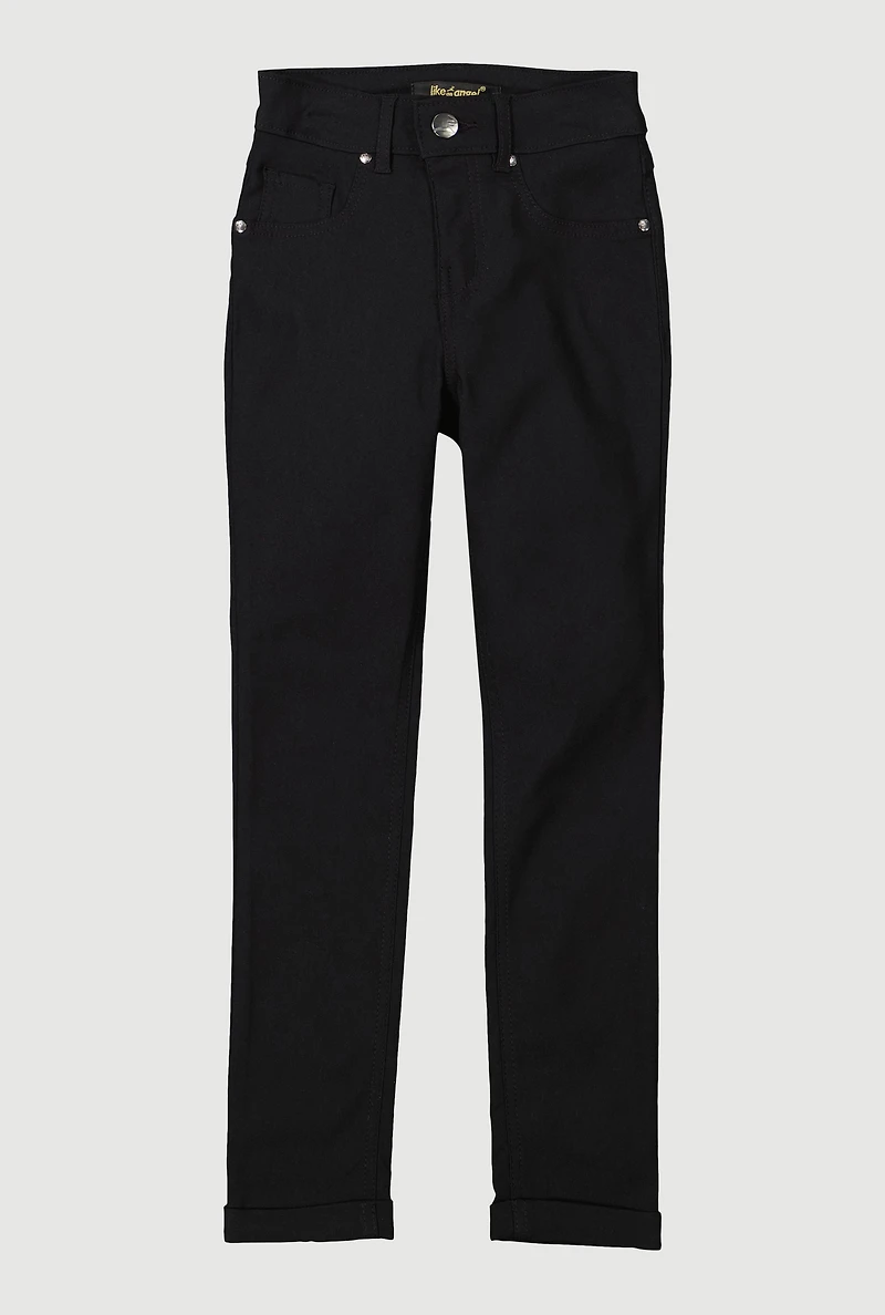 Girls Solid Hyperstrech Straight Leg Pants,